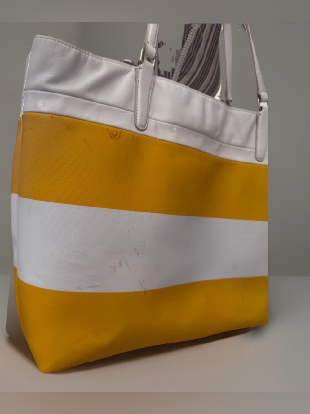 COACH 30511 Sunglow & White STRIPES PVC & Leather Tote Bag - Picture 4 of 11